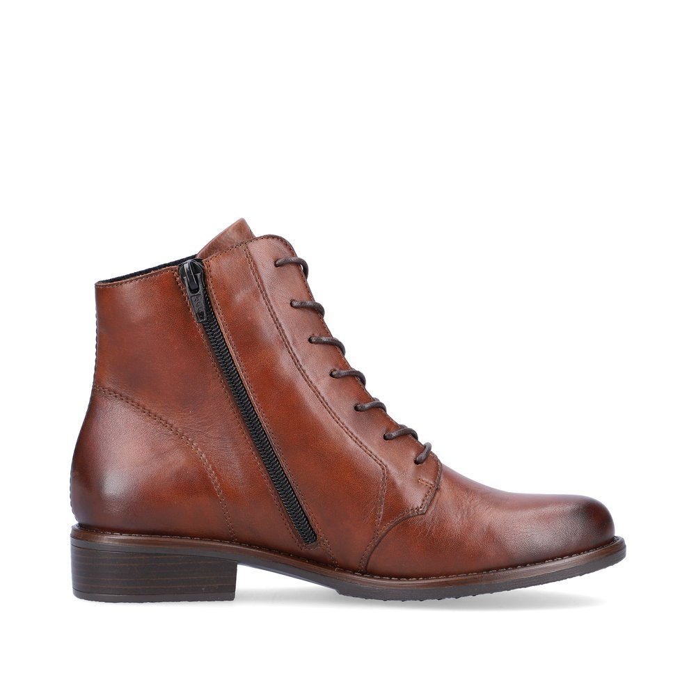 Bottines remonte marron pour femme D0F73-22 avec fermeture éclair. Intérieur de la chaussure.