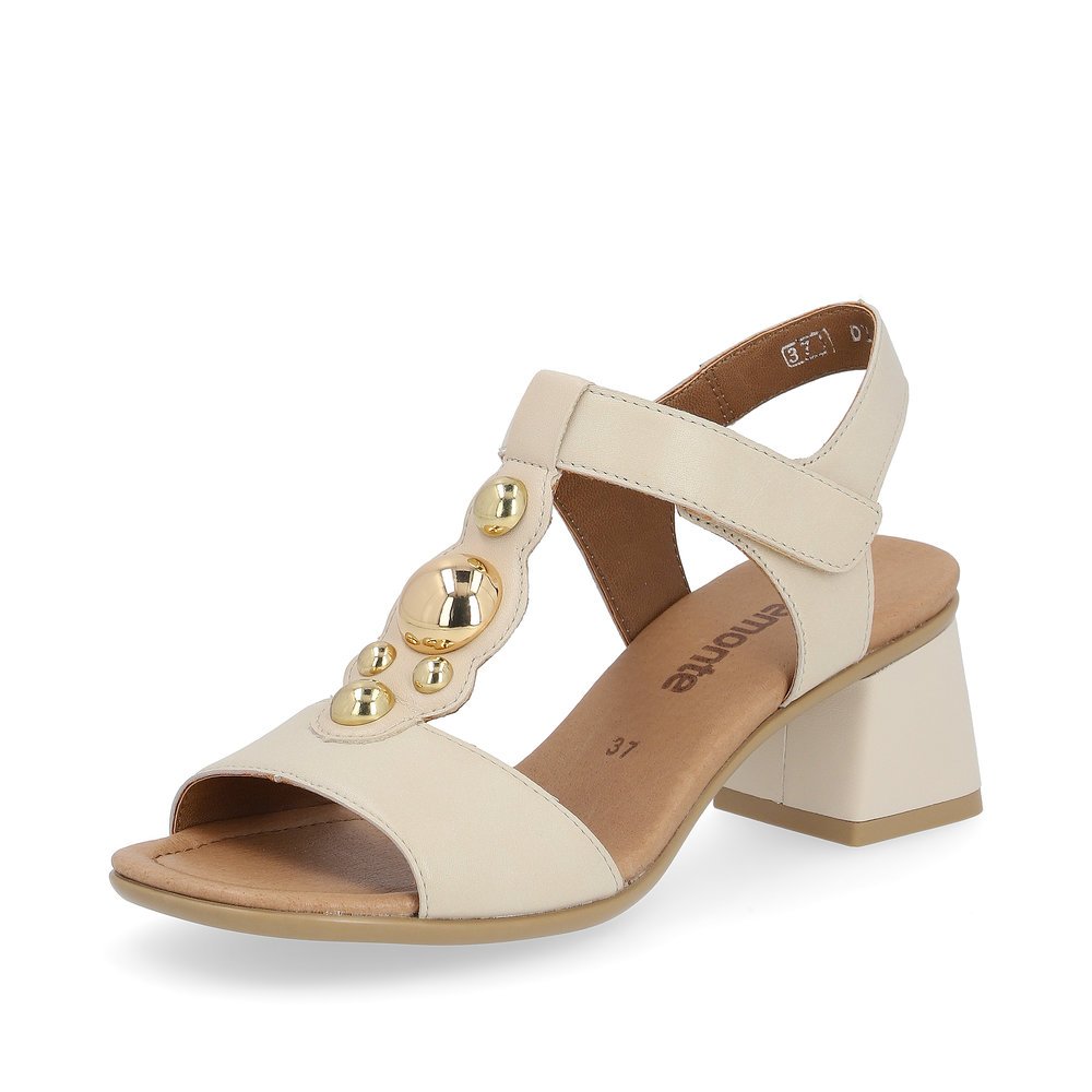 Cream beige remonte women´s strap sandals D1K52-80 with a hook and loop fastener. Shoe laterally.