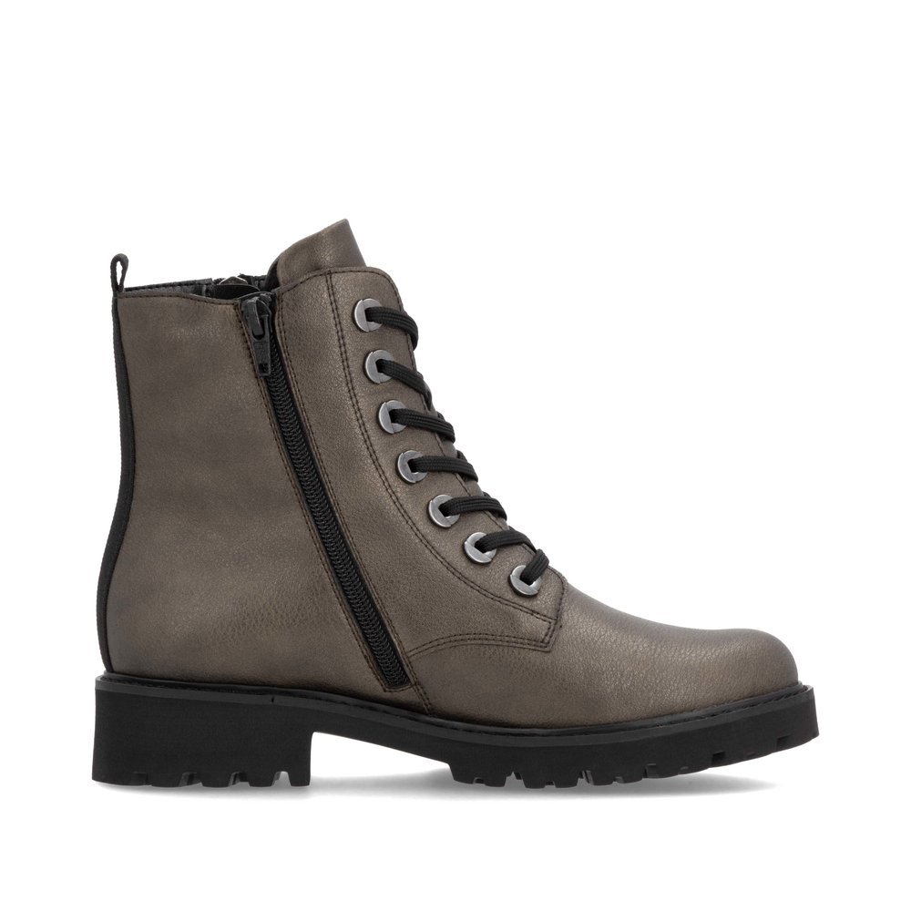 Metallic brown remonte women´s biker boots D8671-92 with a distinctive eyelets. Shoe inside.