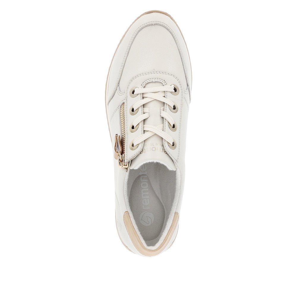 White remonte women´s sneakers D0H11-81 with zipper and soft exchangeable footbed. Shoe from the top.