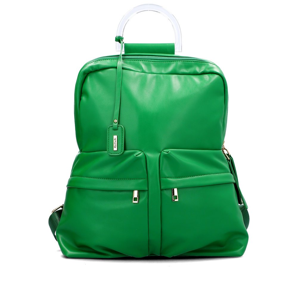 remonte backpack Q0529-52 in green with zipper, transparent handle and two small inner pockets. Front.