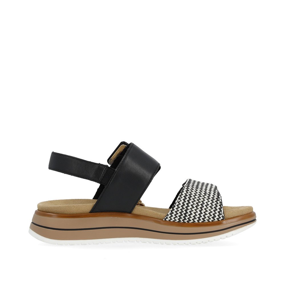Black remonte women´s strap sandals D1J53-02 with a hook and loop fastener. Shoe inside.
