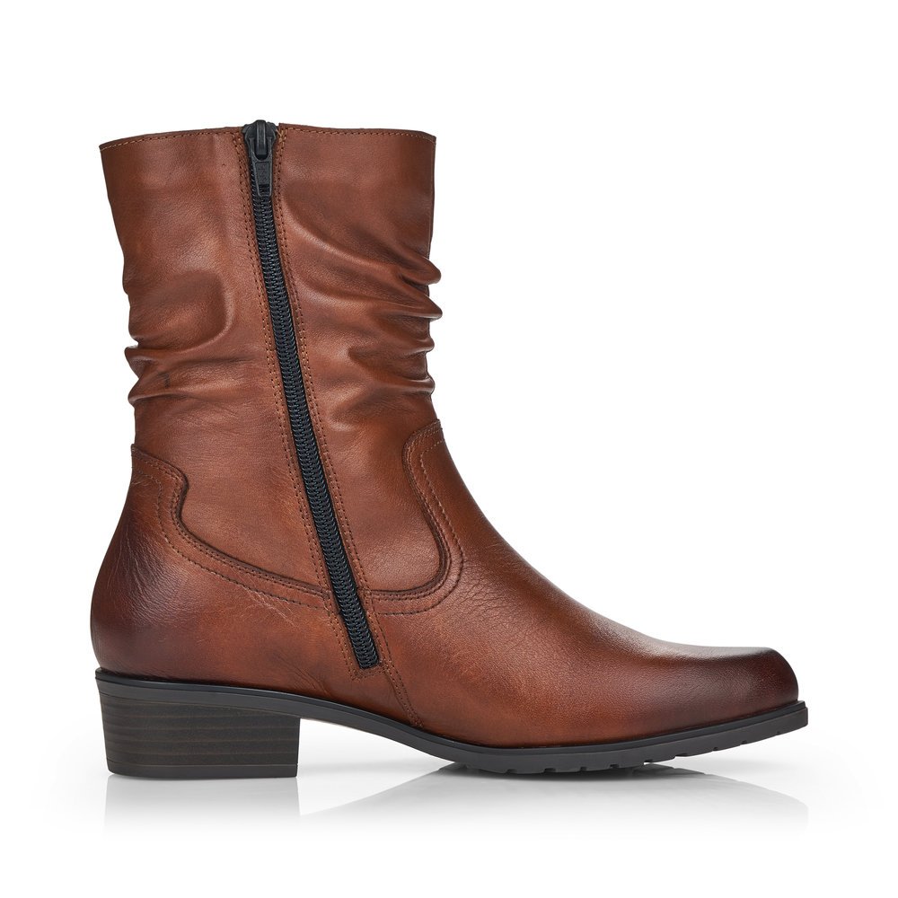 Bottines remonte marron pour femme D6886-22 avec aspect plissé. Intérieur de la chaussure.