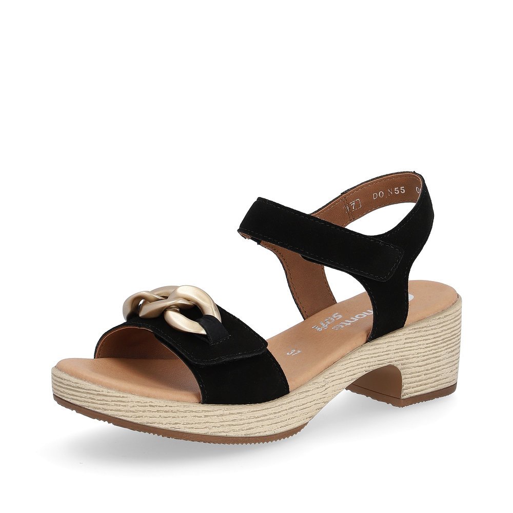 Diamond black remonte women´s strap sandals D0N55-02 with a hook and loop fastener. Shoe laterally.