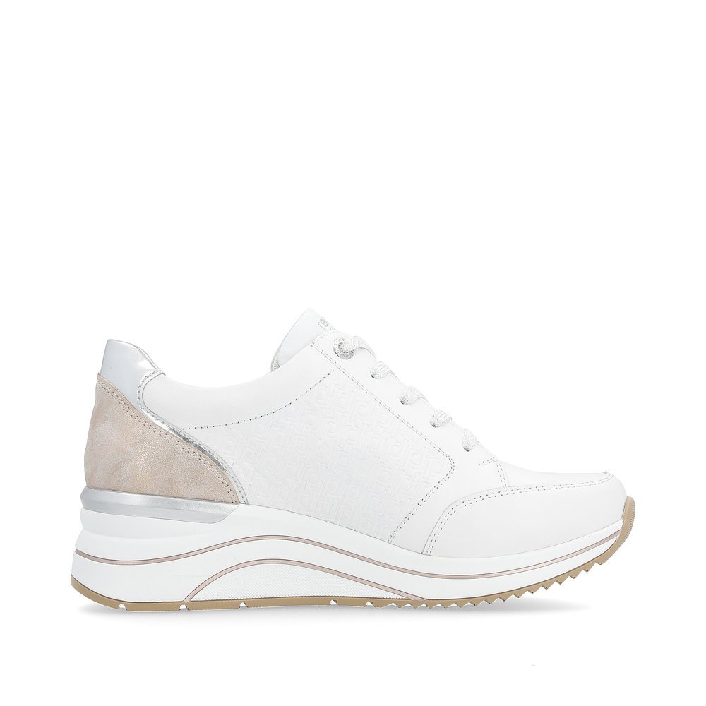 Brilliant white remonte women´s sneakers D0T03-80 with a zipper and extra width H. Shoe inside.