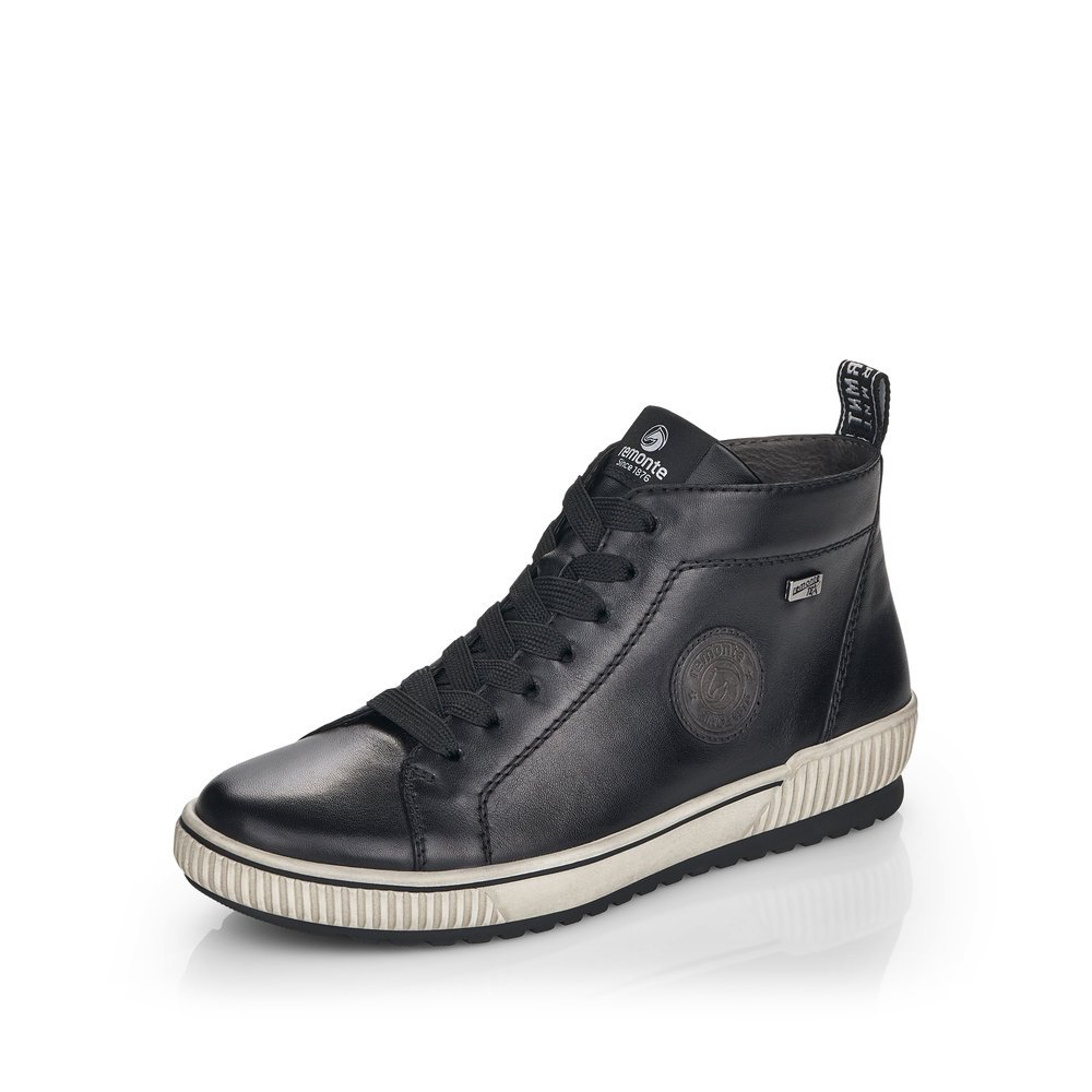 Night black remonte women´s lace-up shoes D0771-01 with remonteTEX technology. Shoe laterally.