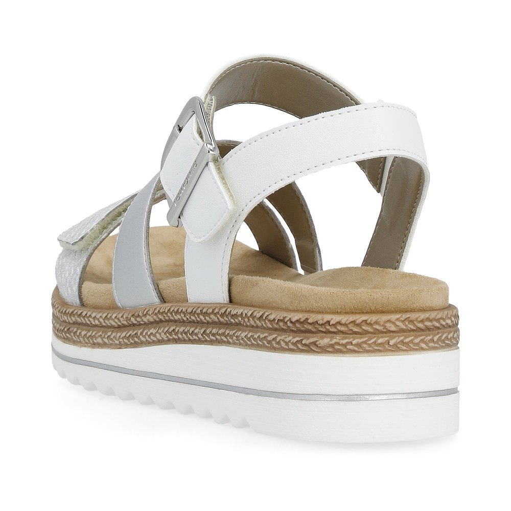 Silver vegan remonte women´s strap sandals D0Q55-90 with a hook and loop fastener. Shoe from the back.