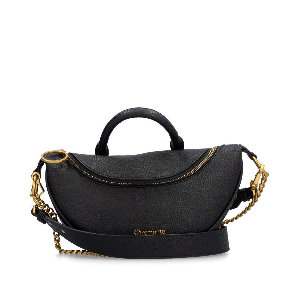 Black remonte Q0807-00 handbag with zipper, inner pocket and chain detail. Front.