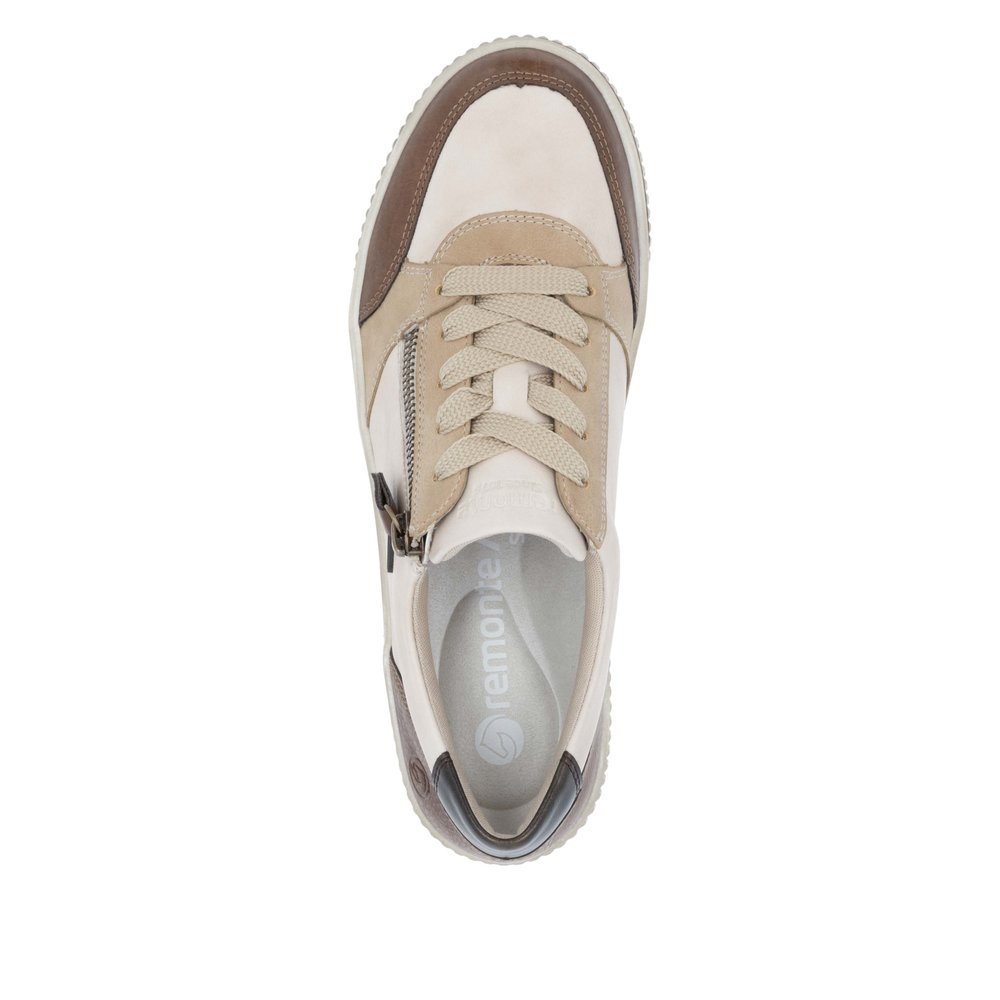 Light beige remonte women´s lace-up shoes D0701-60 with remonteTEX technology. Shoe from the top.