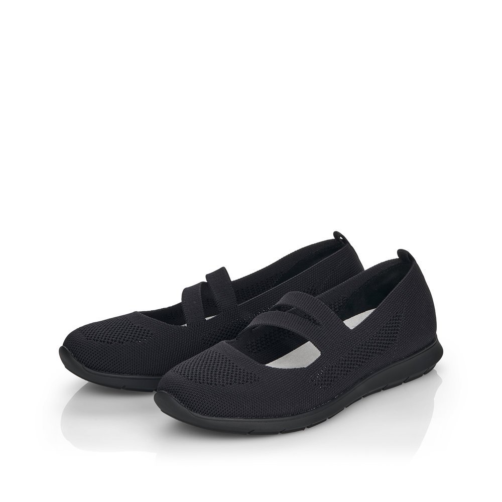 Black remonte women´s ballerinas R7102-01 with elastic insert and comfort width G. Shoes laterally.