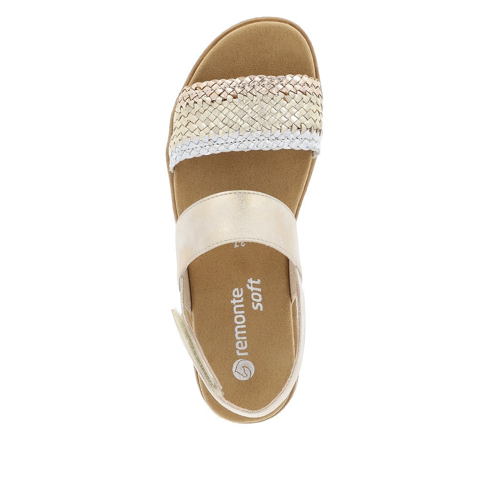 Beige remonte women´s strap sandals D0Q56-91 with hook and loop fastener. Shoe from the top.