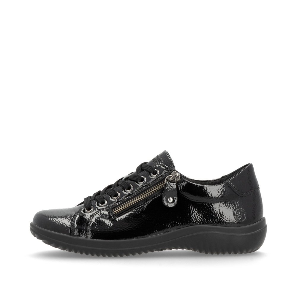 Black remonte women´s lace-up shoes D1E03-01 with zipper as well as comfort width G. Outside of the shoe.