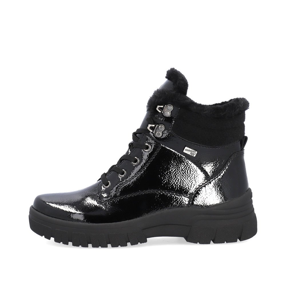 Midnight black remonte women´s lace-up boots D0E71-02 with remonteTEX technology. Outside of the shoe.