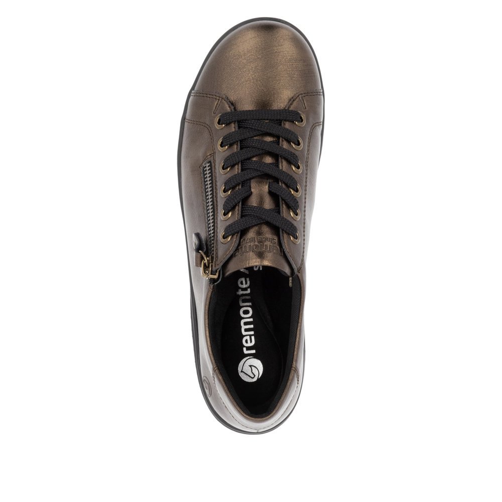 Bronze remonte women´s lace-up shoes D1E03-25 with a zipper. Shoe from the top.