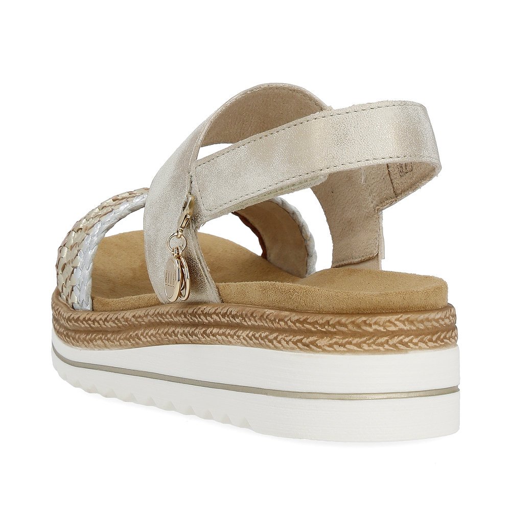 Beige remonte women´s strap sandals D0Q56-90 with a hook and loop fastener. Shoe from the back.