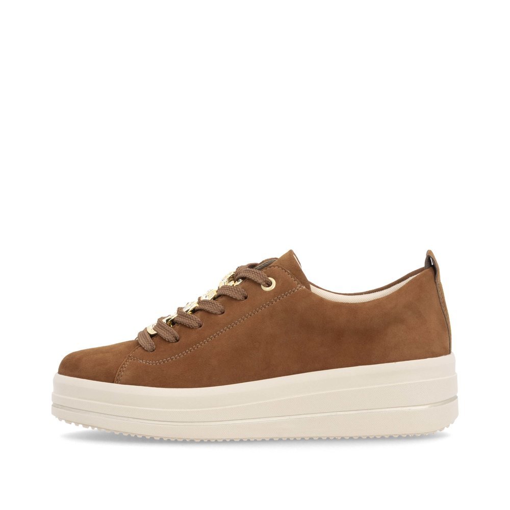 Brown remonte women´s sneakers D1C03-22 with a chain element as well as a zipper. Outside of the shoe.