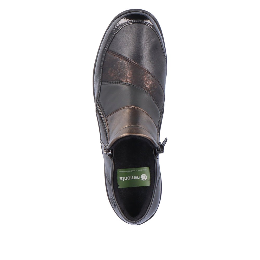 Steel black remonte women´s slippers R7678-01 with zipper as well as extra width H. Shoe from the top.