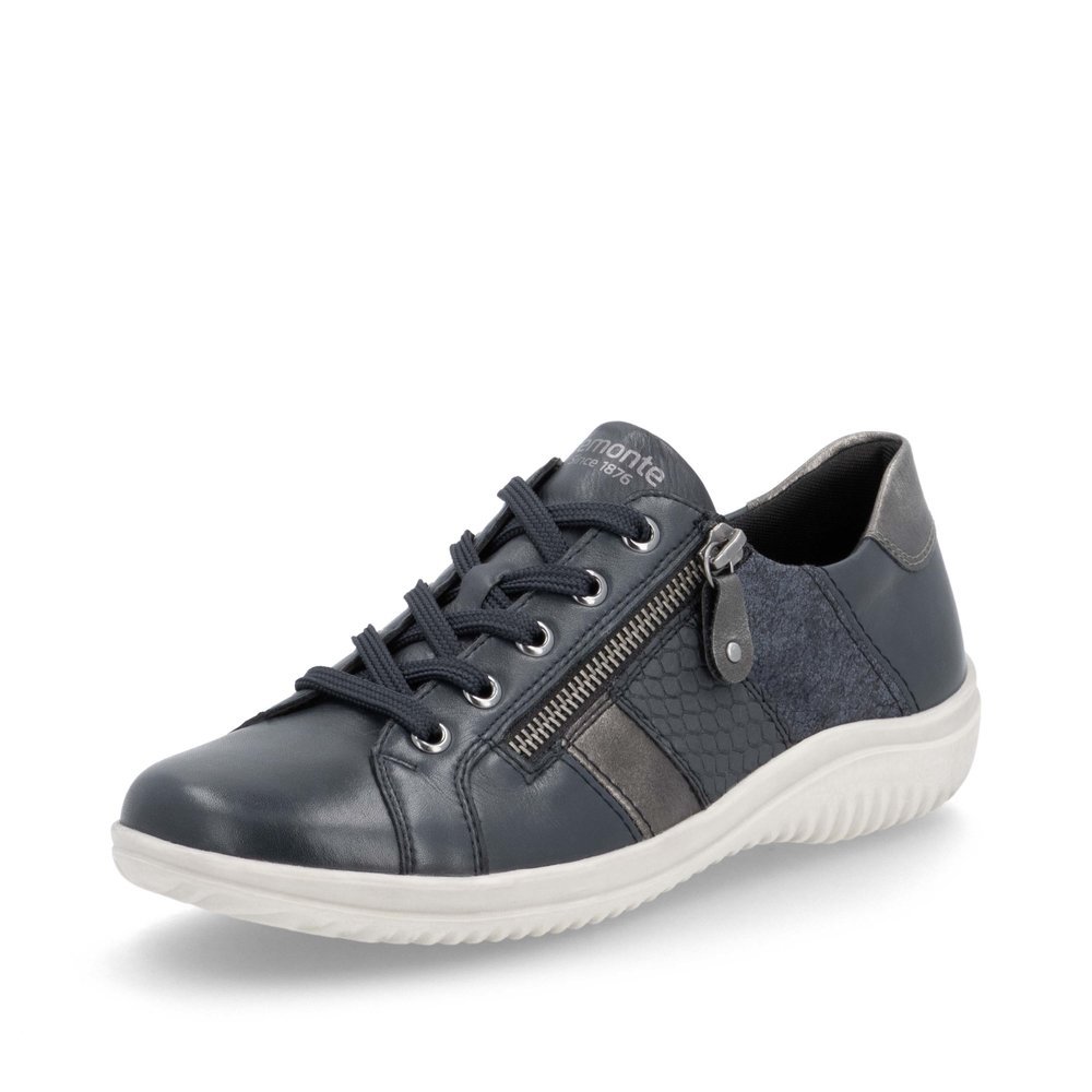 Blue remonte women´s lace-up shoes D1E00-14 with zipper as well as comfort width G. Shoe laterally.