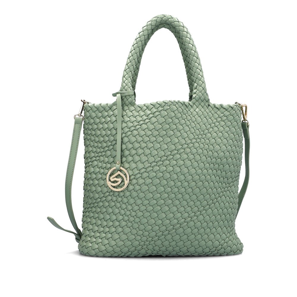 remonte handbag Q0761-51 in green in woven look with detachable shoulder strap and additional small pocket with zipper. Front.