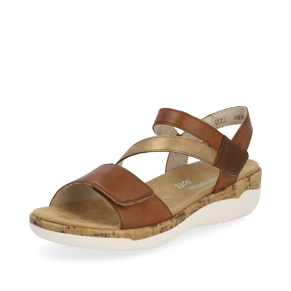 Brown remonte women´s strap sandals R6860-24 with a hook and loop fastener. Shoe laterally.