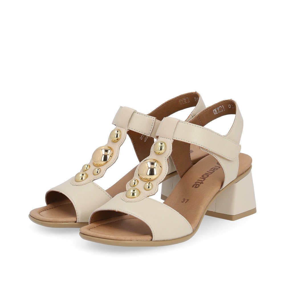 Cream beige remonte women´s strap sandals D1K52-80 with a hook and loop fastener. Shoes laterally.