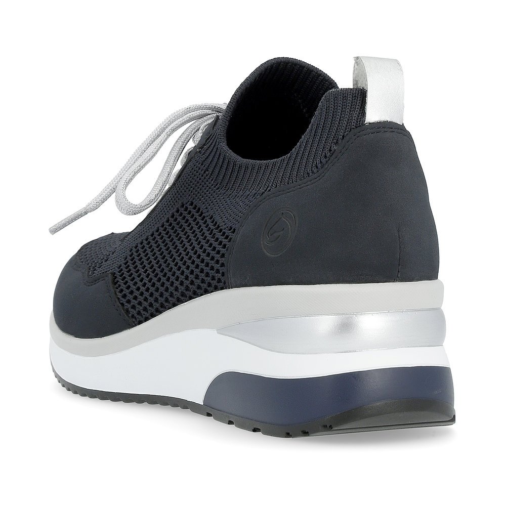 Navy blue remonte women´s sneakers D2406-14 with elastic insert and comfort width G. Shoe from the back.