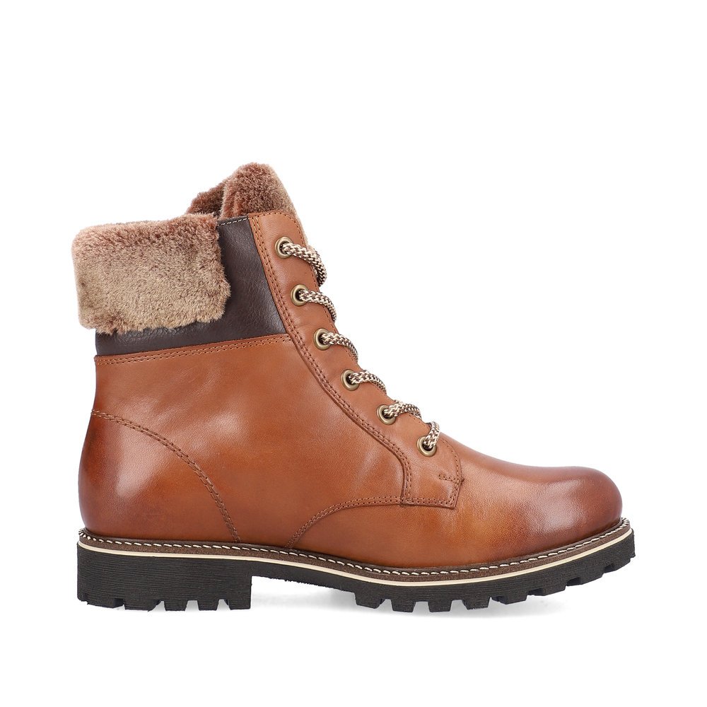 Fuchsbraune remonte Damen Schnürstiefel D8463-25 mit Schaftkragen. Schuh Innenseite.