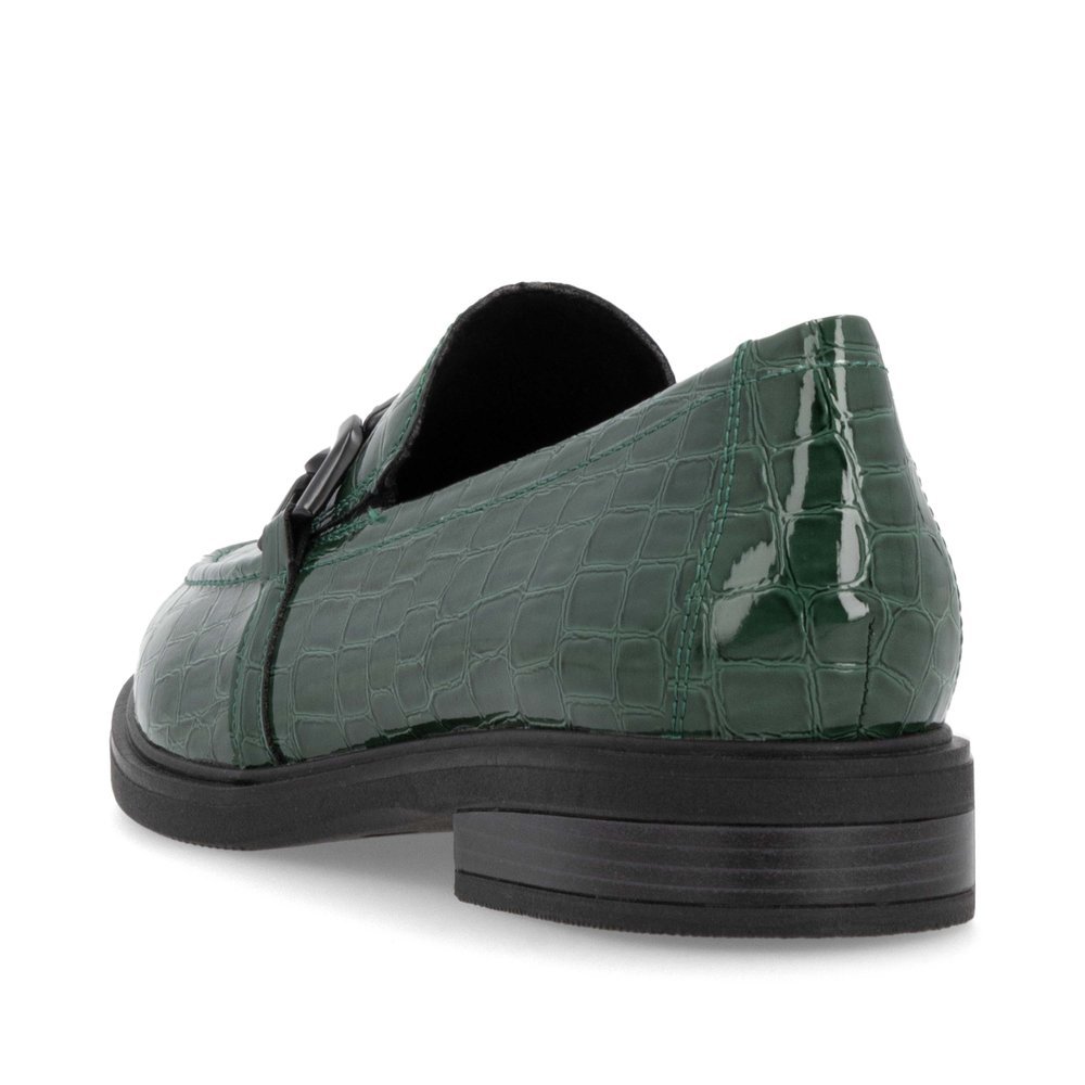 Green remonte women´s loafers D1U00-54 with a chain element as well as elastic band. Shoe from the back.