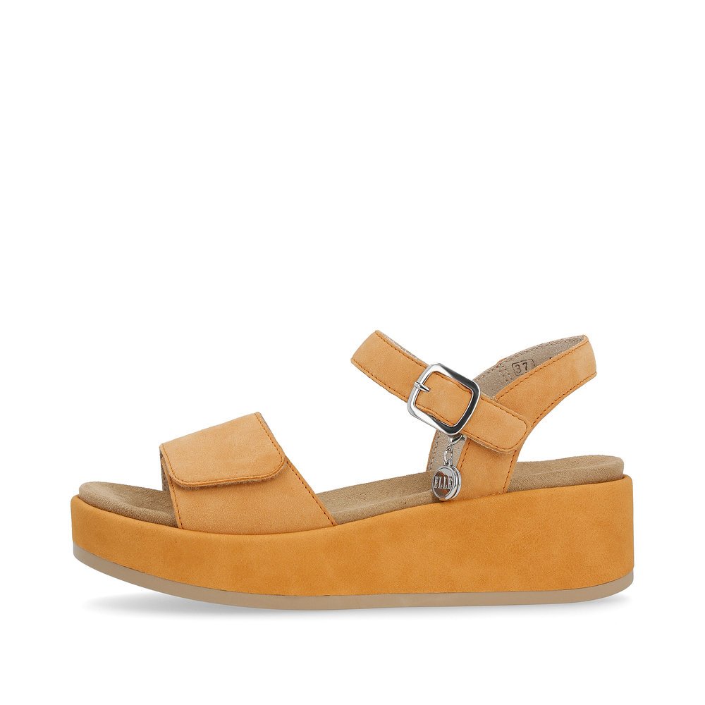 remonte sandales à lanières orange femmes D1N50-38 avec fermeture velcro. Côté extérieur de la chaussure.