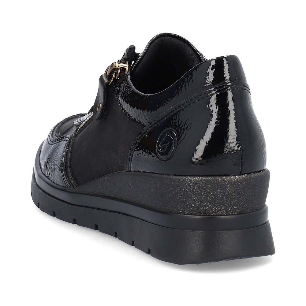 Black remonte women´s lace-up shoes R0701-07 with zipper as well as comfort width G. Shoe from the back.