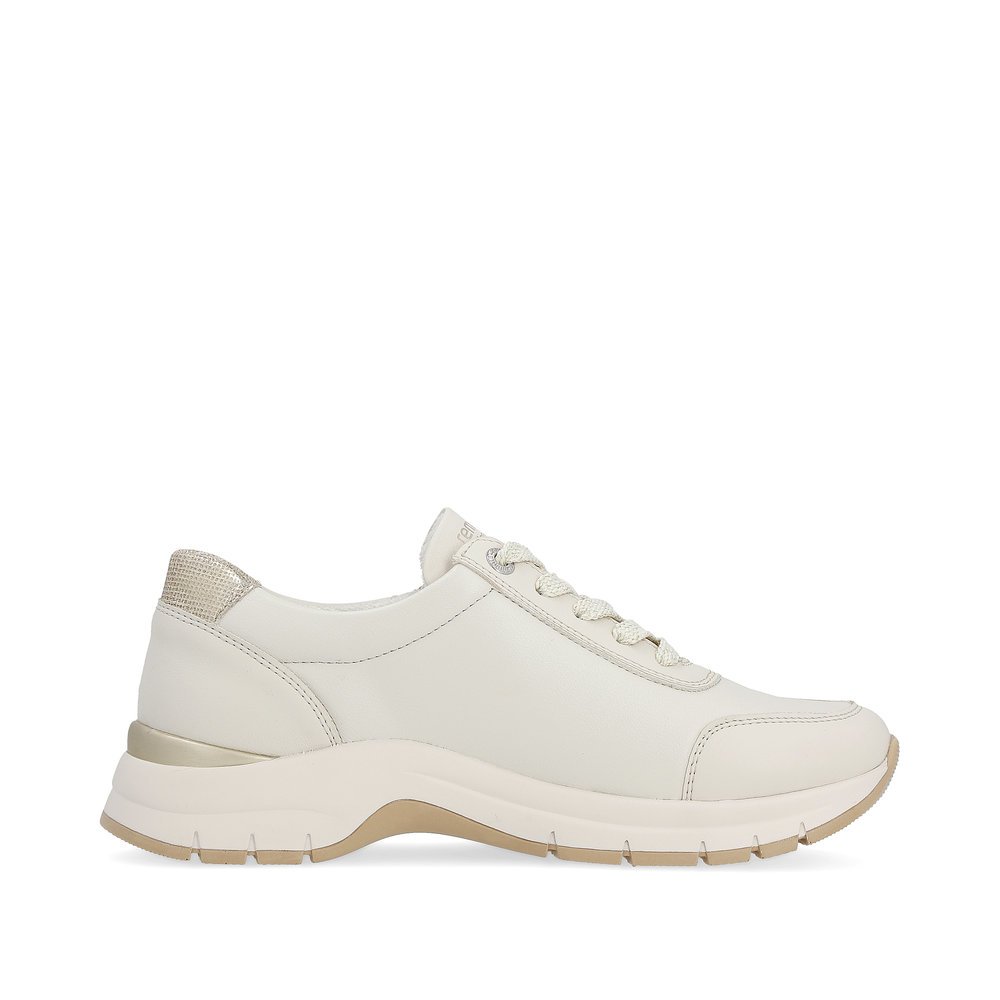 Light beige remonte women´s sneakers D0G09-80 with a zipper and extra width H. Shoe inside.