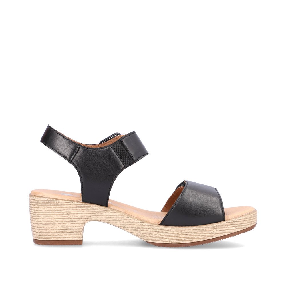Black remonte women´s strap sandals D0N52-00 with hook and loop fastener. Shoe inside.