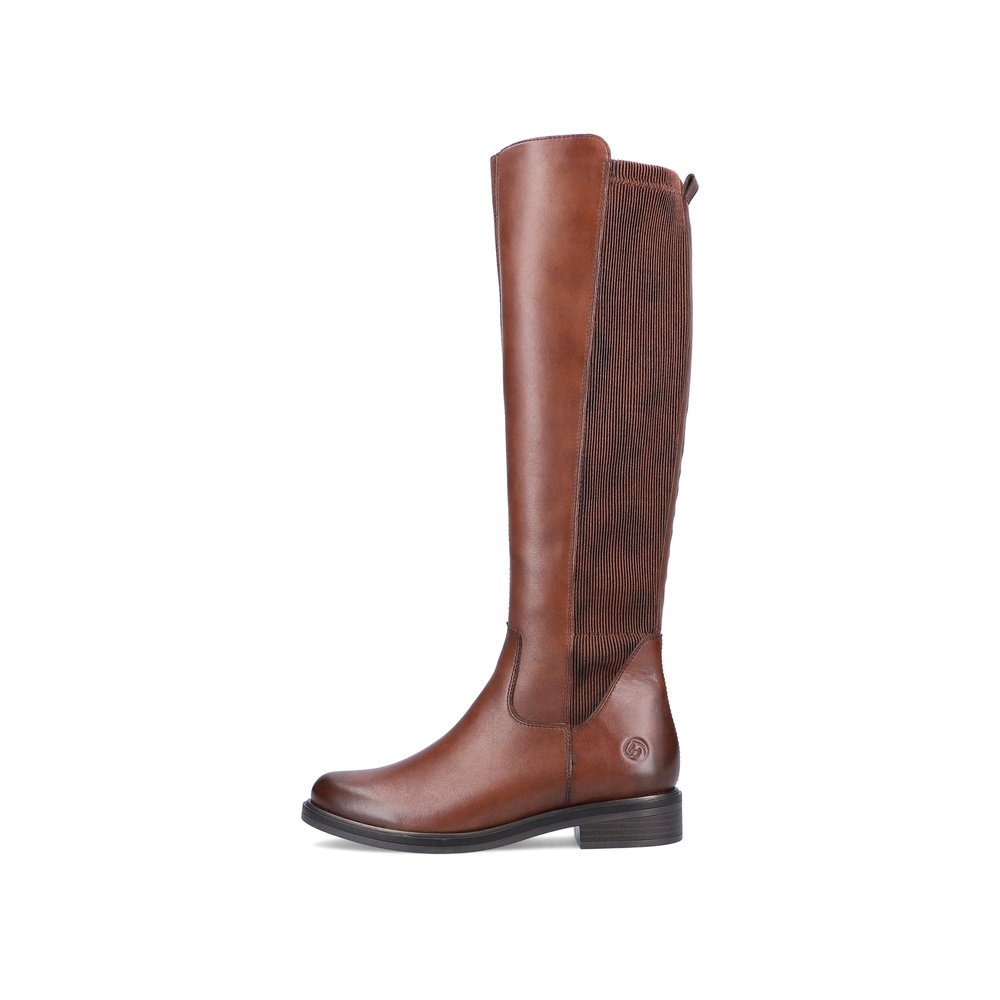 Bottes à tige haute remonte marron femme D8371-25 avec fermeture éclair. Côté extérieur de la chaussure.