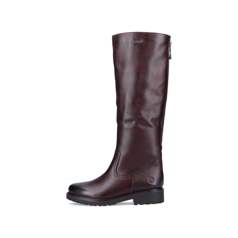 Bottes à tige haute remonte rouges femme R6576-35 avec fermeture éclair. Côté extérieur de la chaussure.