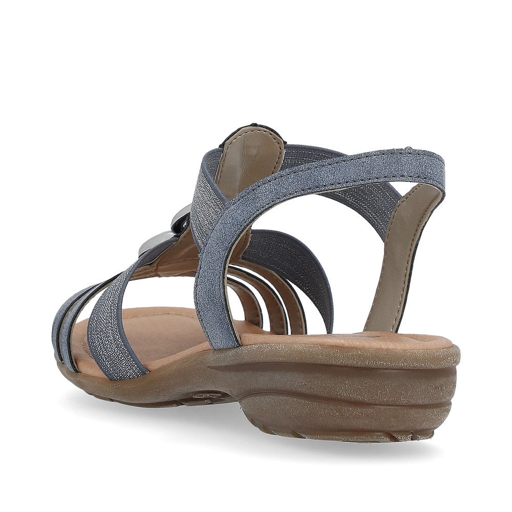 Slate blue remonte women´s strap sandals R3605-12 with an elastic insert. Shoe from the back.