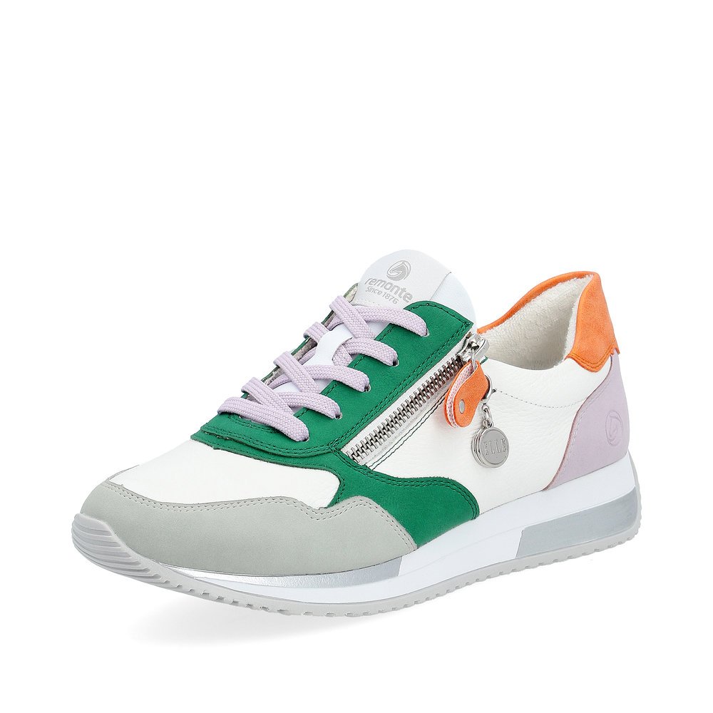 White remonte women´s sneakers D0H01-83 with zipper. Shoe laterally.