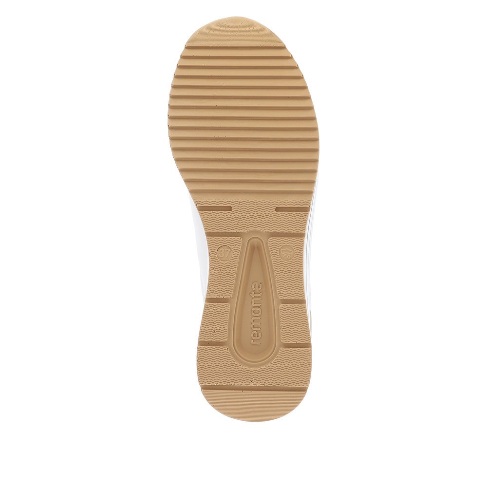 Beige vegan remonte women´s sneakers D0T01-80 with zipper and extra width H. Outsole of the shoe.