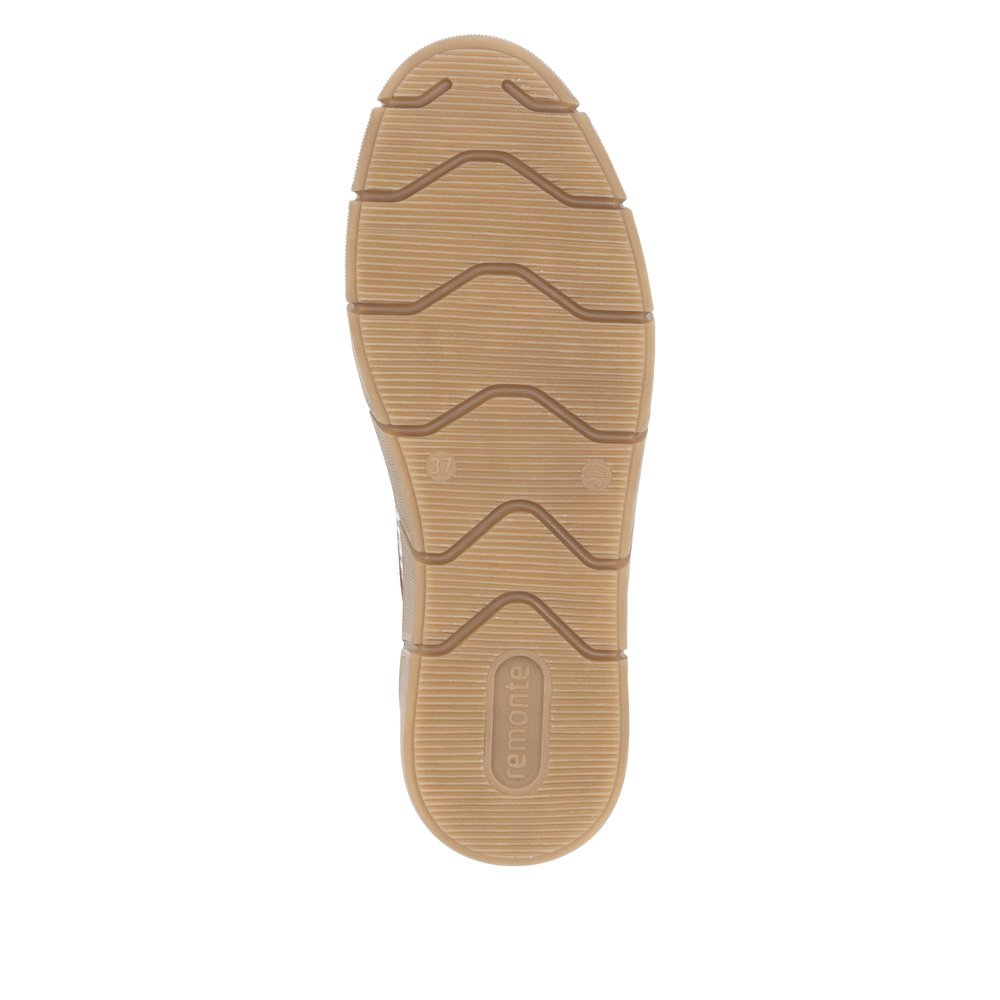 Beige remonte women´s sneakers D1T00-60 with a remonte pendant as well as a zipper. Outsole of the shoe.