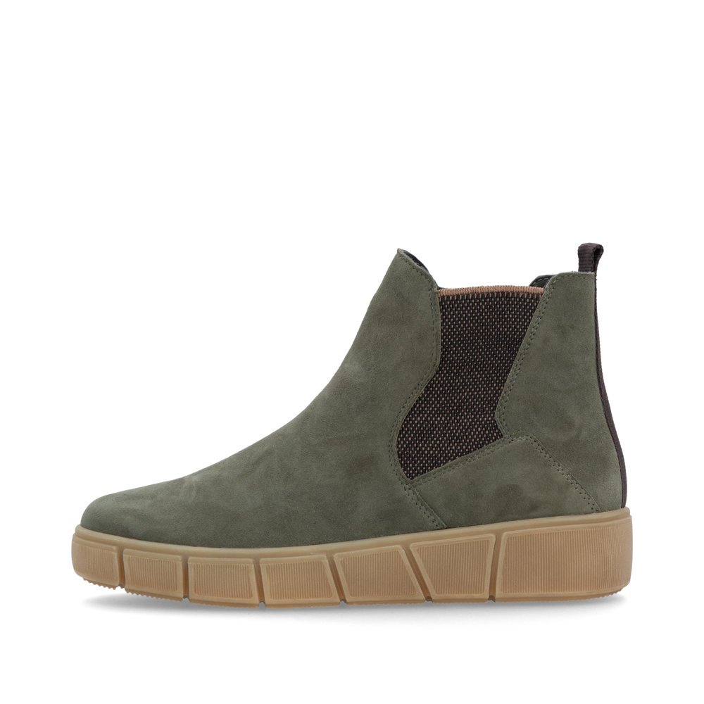 Green remonte women´s Chelsea boots D1T71-54 with zipper as well as comfort width G. Outside of the shoe.