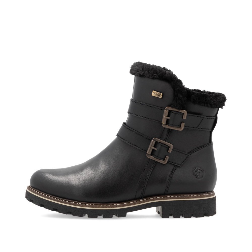 Night black remonte women´s ankle boots D8484-00 with remonteTEX technology. Outside of the shoe.