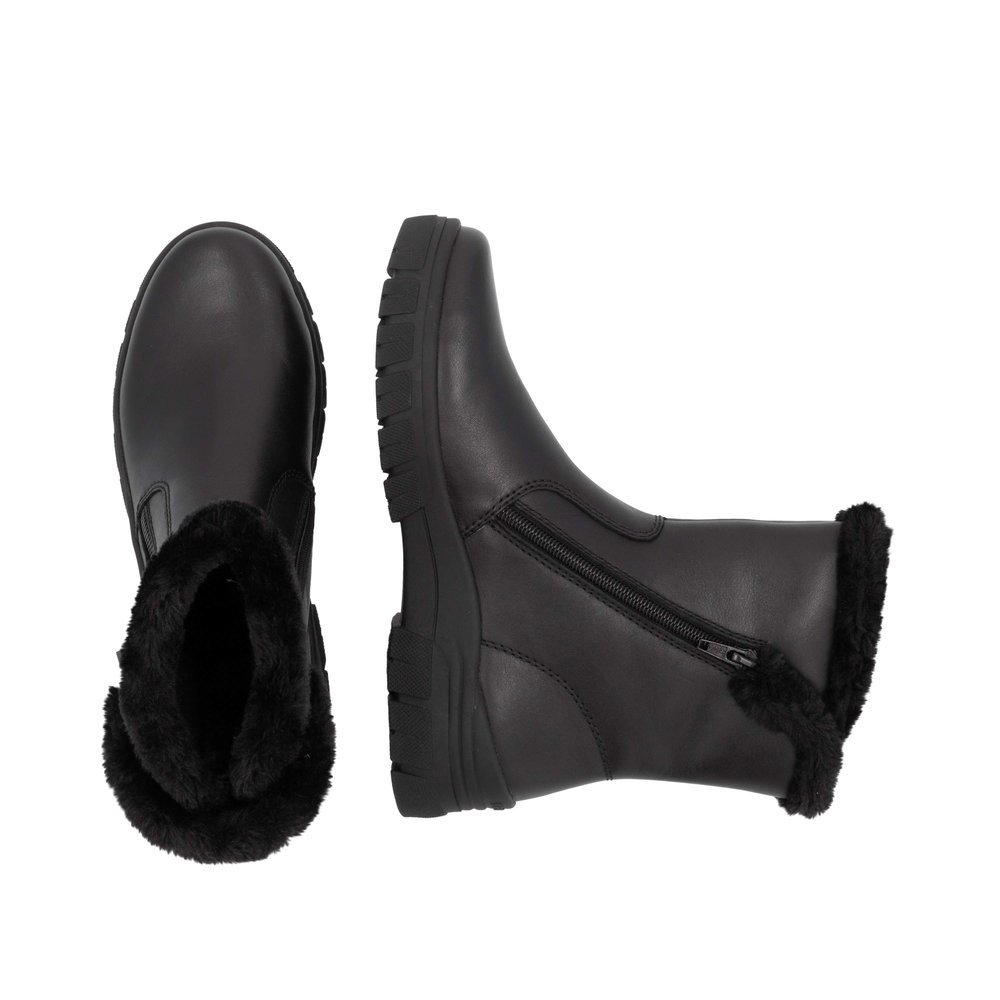 Night black remonte women´s ankle boots D0E78-00 with remonteTEX technology. Shoe from the top, lying.