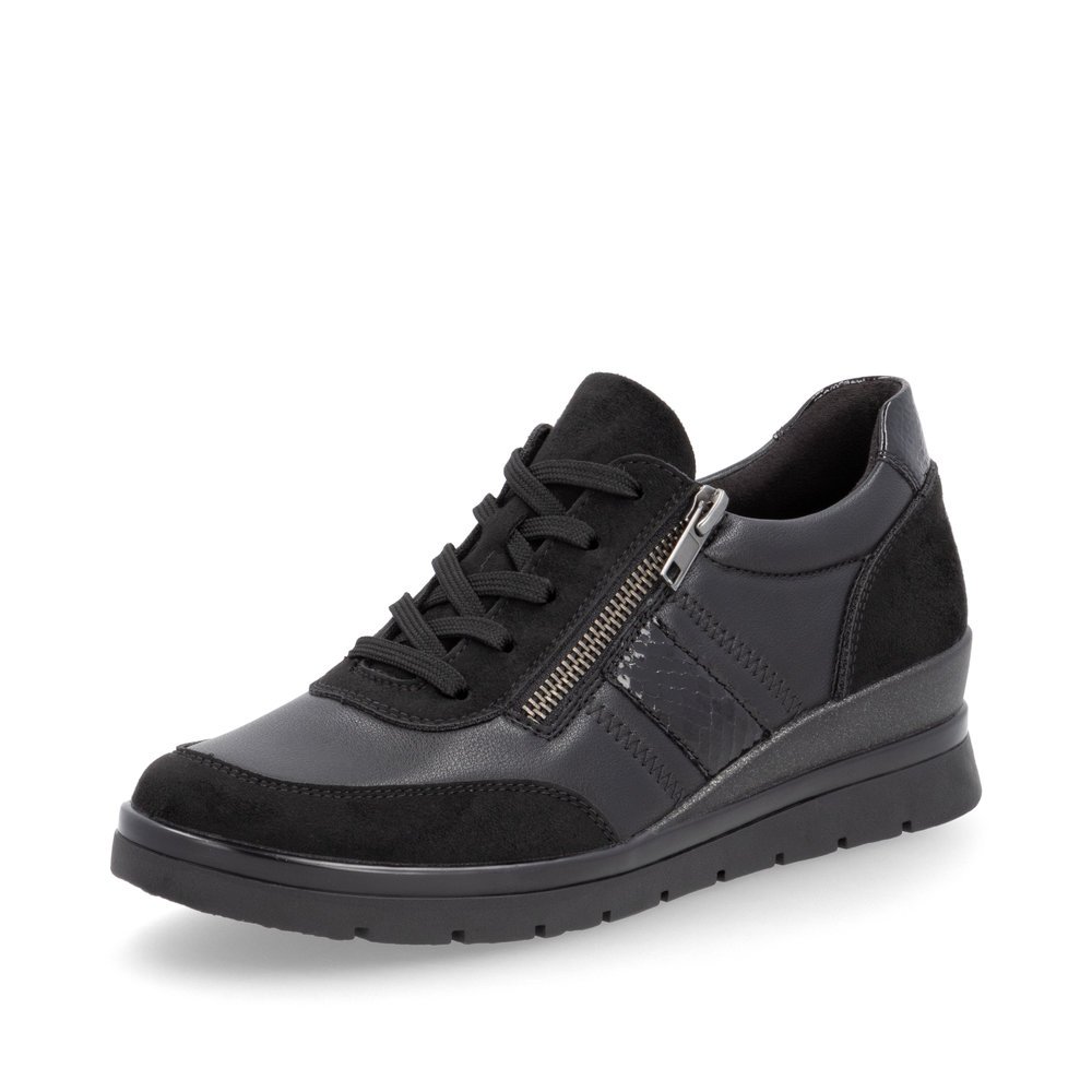 Black remonte women´s lace-up shoes R0708-02 with zipper as well as comfort width G. Shoe laterally.