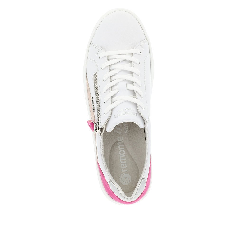 White remonte women´s sneakers D1C01-80 with zipper and comfort width G. Shoe from the top.