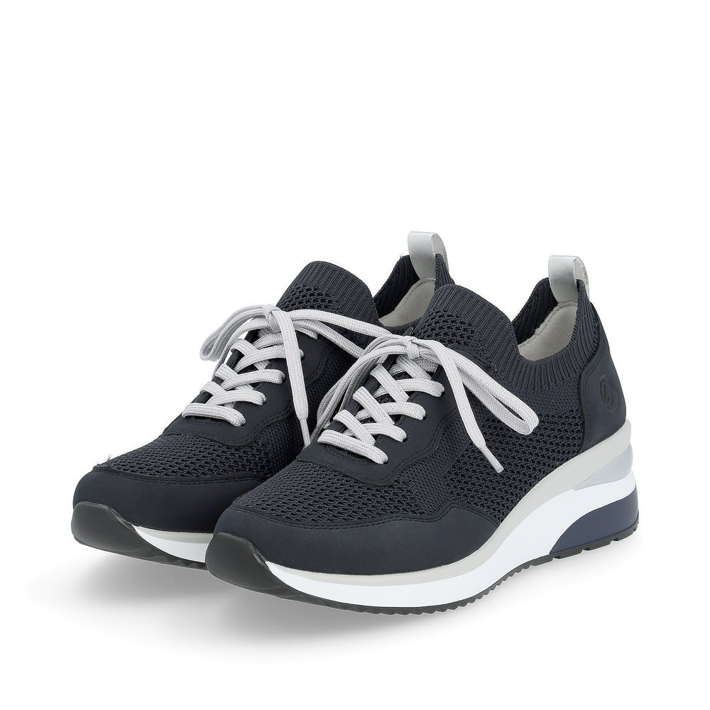Navy blue remonte women´s sneakers D2406-14 with elastic insert and comfort width G. Shoes laterally.