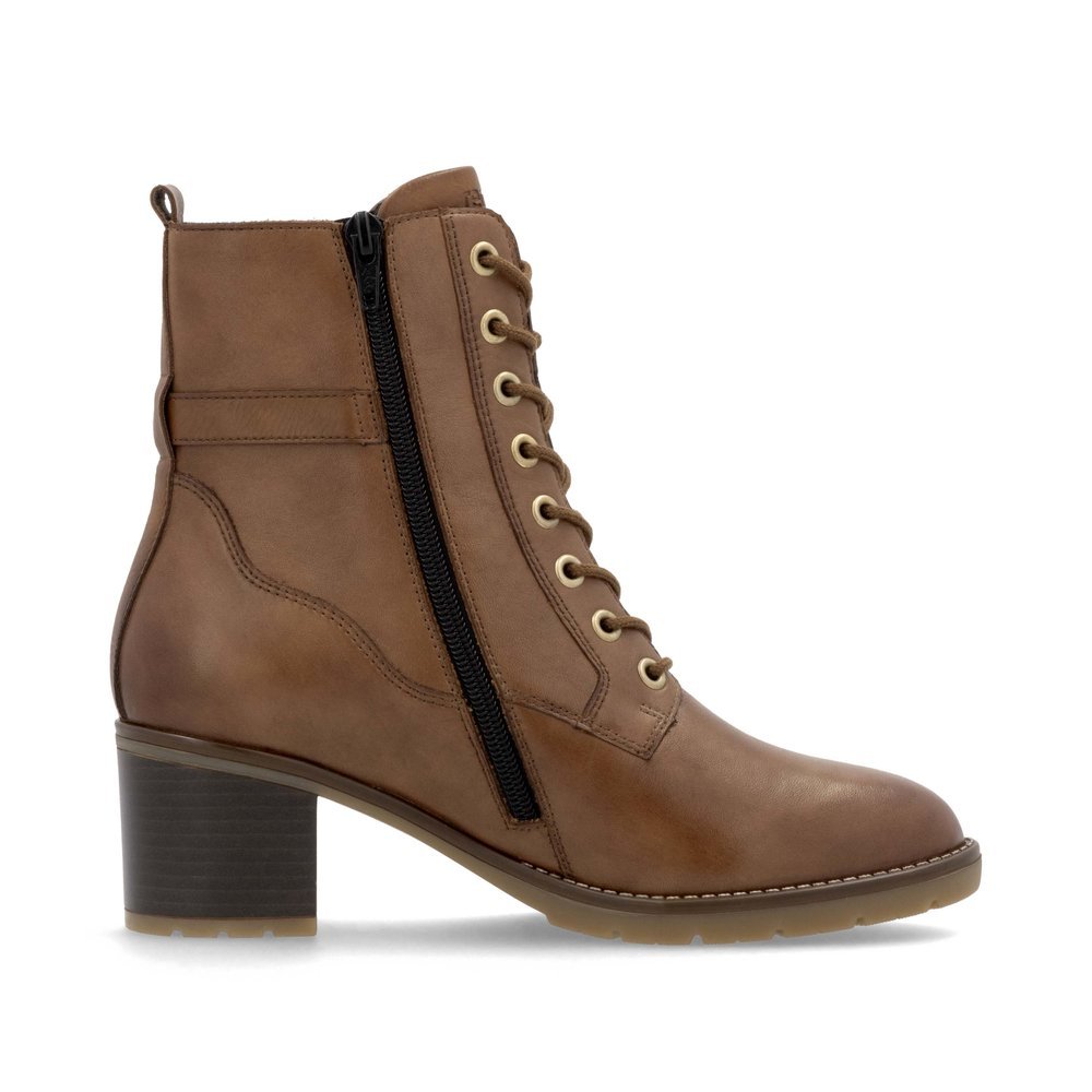 Bottines remonte marron pour femme D2A74-24 avec boucle décorative. Intérieur de la chaussure.