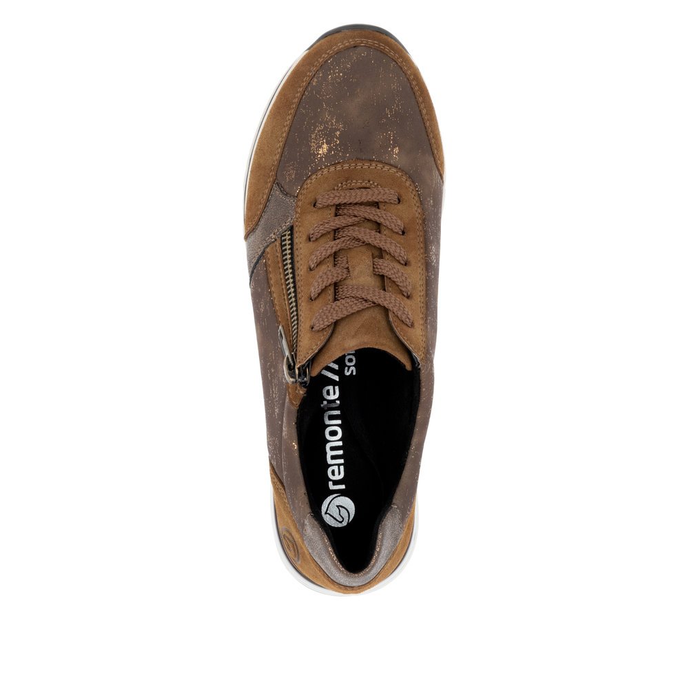 Brown remonte women´s sneakers R6700-22 with a zipper as well as comfort width G. Shoe from the top.