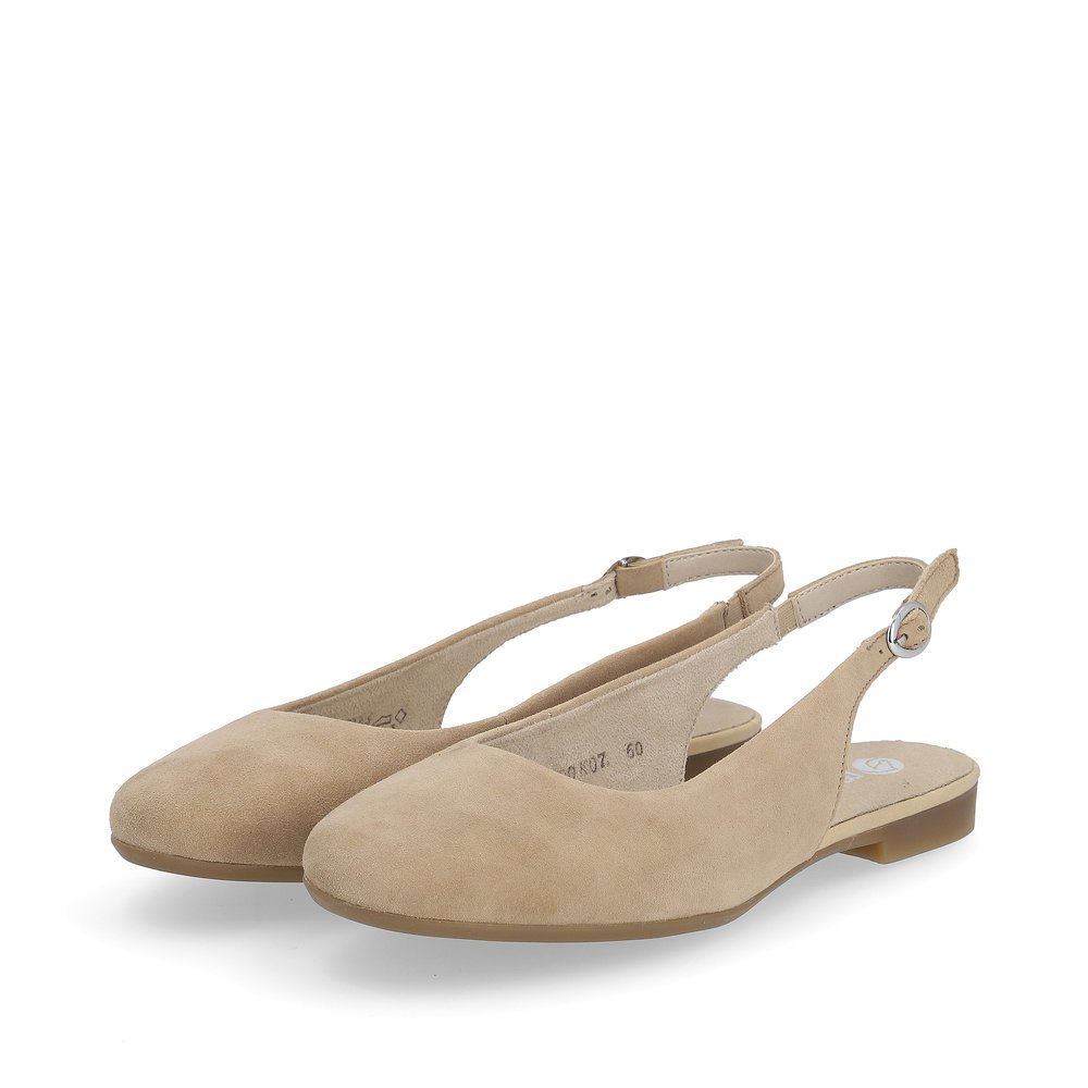 Beige remonte women´s slingback pumps D0K07-60 with buckle and soft cover sole. Shoes laterally.