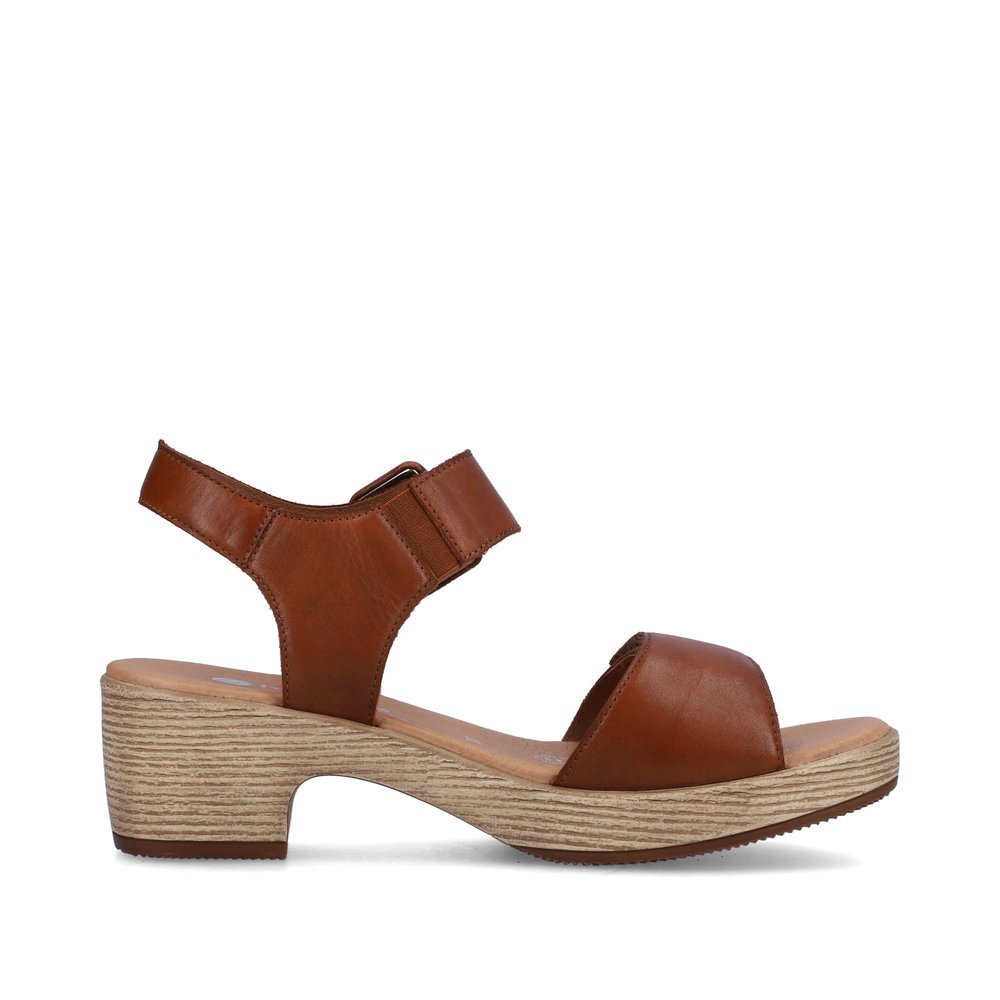 Chocolate brown remonte women´s strap sandals D0N52-24 with hook and loop fastener. Shoe inside.