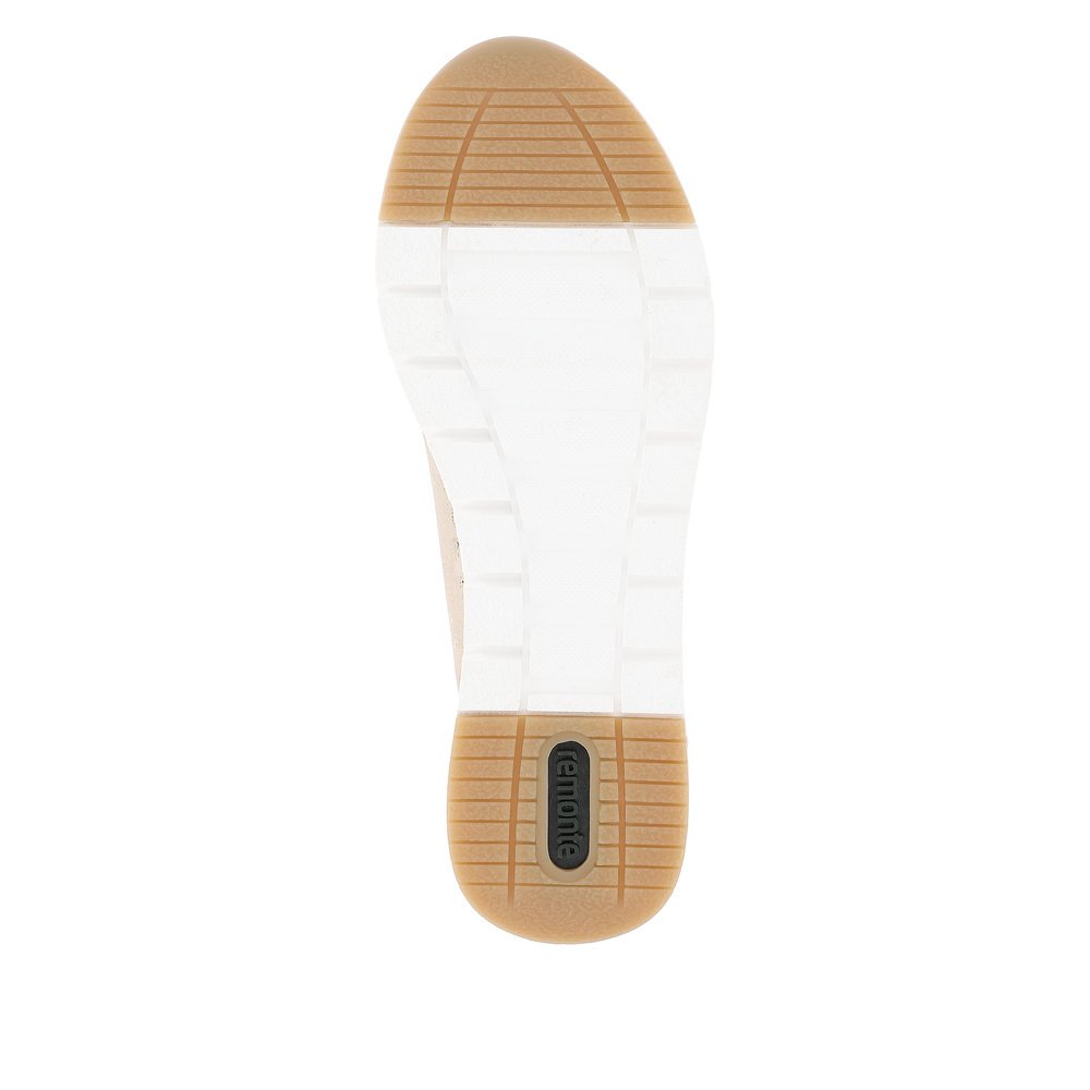 Beige remonte women´s sneakers R6700-61 with zipper and comfort width G. Outsole of the shoe.