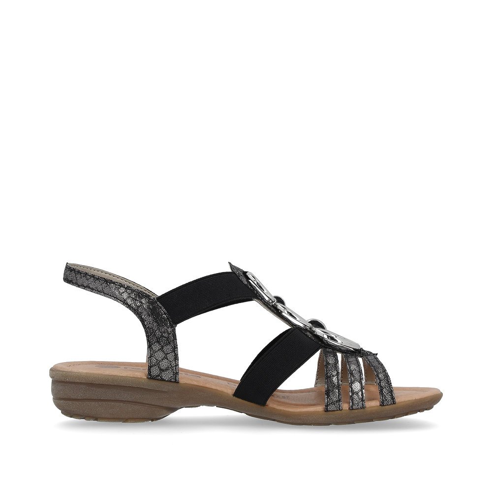 Night black remonte women´s strap sandals R3605-02 with elastic insert. Shoe inside.